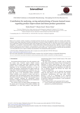 Contribution for Analysing, Saving and Prioritising of Lessons Learned Issues Regarding Product Improvement and Future Product Generations