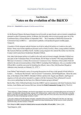 Notes on the Evolution of the B&ICO