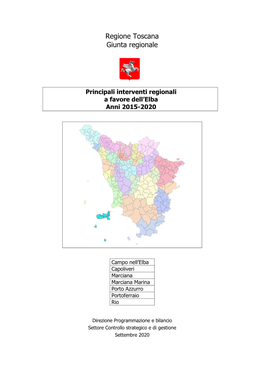 Principali Interventi Regionali a Favore Dell'elba Anni 2015-2020