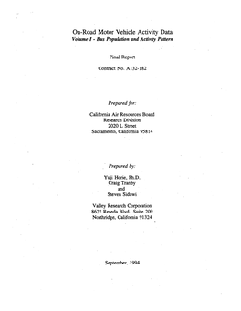 On-Road Motor Vehicle Activity Data Volume I - Bus Population and Activity Pattern