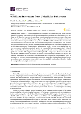 Eif4e and Interactors from Unicellular Eukaryotes