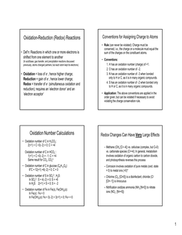 (Redox) Reactions Oxidation Number Calculations