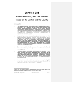 CHAPTER ONE Mineral Resources, Their Use and Their Impact on the Conflict and the Country