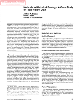 Methods in Historical Ecology: a Case Study of Tintic Valley, Utah