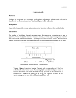 Measurements Purpose Equipment Discussion