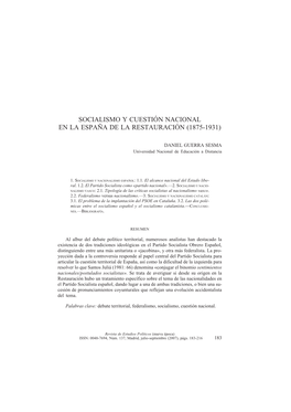 Socialismo Y Cuestión Nacional En La España De La Restauración (1875-1931)