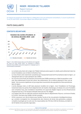 REGION DE TILLABERI Rapport Mensuel Au 30 Août 2020