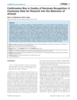 Confirmation Bias in Studies of Nestmate Recognition: a Cautionary Note for Research Into the Behaviour of Animals