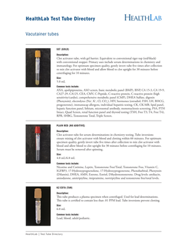 Healthlab Test Tube Directory