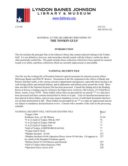 Guide to Material at the LBJ Library Pertaining to the Tonkin Gulf