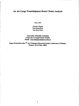 An Air Cargo Transshipment Route Choice Analysis