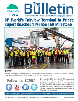 DP World's Fairview Terminal in Prince Rupert Reaches 1 Million TEU Milestone