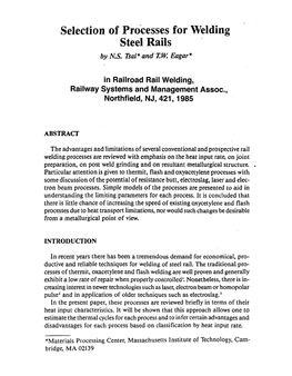 Selection of Processes for Welding Steel Rails by N.S