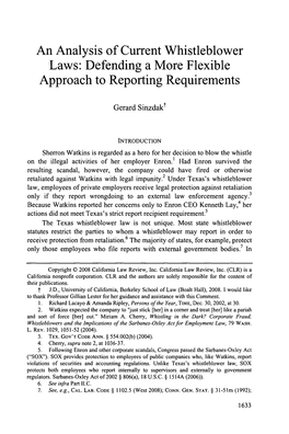 An Analysis of Current Whistleblower Laws: Defending a More Flexible Approach to Reporting Requirements