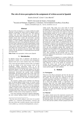 The Role of Stress Perception in the Assignment of Written Accent in Spanish