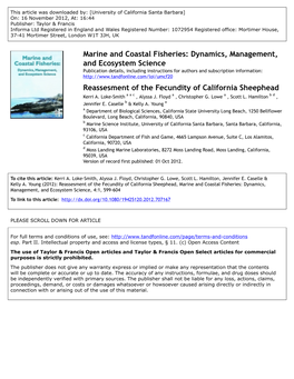 Reassesment of the Fecundity of California Sheephead Kerri A