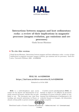 Interactions Between Magmas and Host Sedimentary Rocks