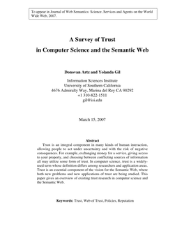 A Survey of Trust in Computer Science and the Semantic Web