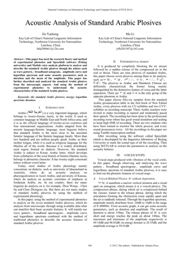 Acoustic Analysis of Standard Arabic Plosives