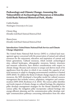 Parkaeology and Climate Change: Assessing the Vulnerability of Archaeological Resources at Klondike Gold Rush National Historical Park, Alaska