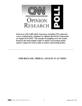 CNN/OPINION RESEARCH CORPORATION POLL -- AUG 6 to 10, 2010 Question 42