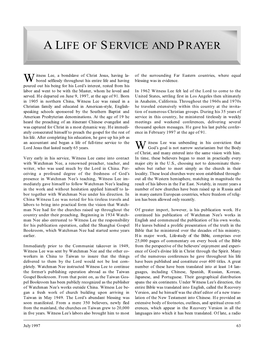 A Life of Service and Prayer—Witness