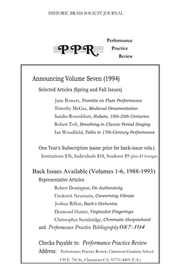 Announcing Volume Seven (1994) Selected Articles (Spring and Fall Issues)