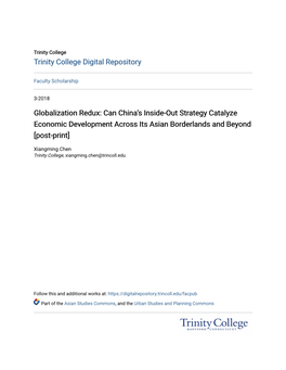 Globalization Redux: Can China’S Inside-Out Strategy Catalyze Economic Development Across Its Asian Borderlands and Beyond [Post-Print]