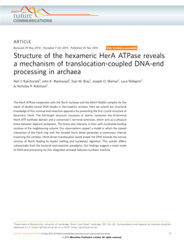 Structure of the Hexameric Hera Atpase Reveals a Mechanism of Translocation-Coupled DNA-End Processing in Archaea