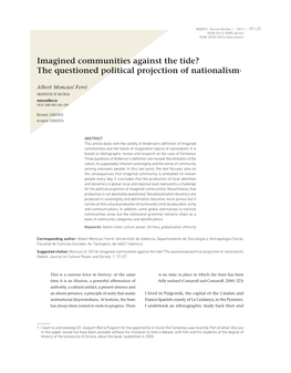 Imagined Communities Against the Tide? the Questioned Political Projection of Nationalism1