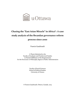 “East Asian Miracle” in Africa? : a Case Study Analysis of the Rwandan Governance Reform Process Since 2000