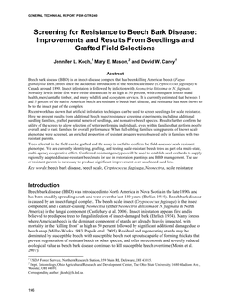 Screening for Resistance to Beech Bark Disease: Improvements and Results from Seedlings and Grafted Field Selections