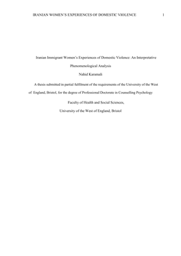 IRANIAN WOMEN's EXPERIENCES of DOMESTIC VIOLENCE 1 Iranian Immigrant Women's Experiences of Domestic Violence: an Interpret