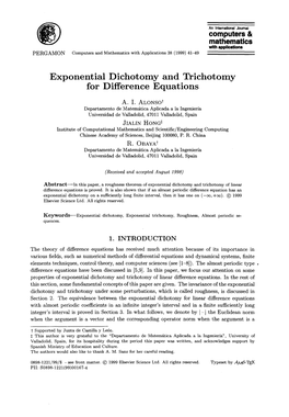 Computers & Mathematics Exponential Dichotomy and Trichotomy For