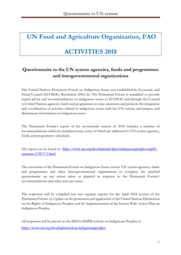 UN Food and Agriculture Organization, FAO ACTIVITIES 2018