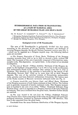 Hydrogeological Data from Se Transdanubia As a Part of Marginal Area of the Great Hungarian Plain and Drava Basin