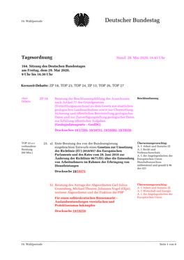 Amtliche Tagesordnung Der 164. Sitzung Des 19. Deutschen