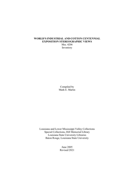 World's Industrial and Cotton Centennial Exposition in New Orleans, 1884-1885