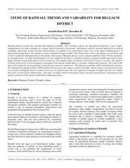 Study of Rainfall Trends and Variability for Belgaum District