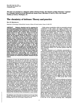 The Chemistry of Defense: Theory and Practice MAY R