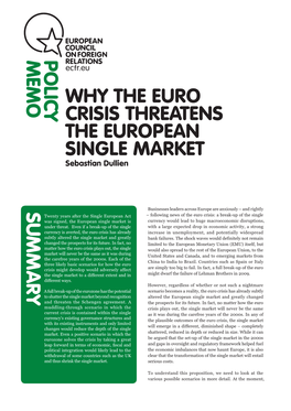 WHY the EURO CRISIS THREATENS the EUROPEAN SINGLE MARKET Sebastian Dullien