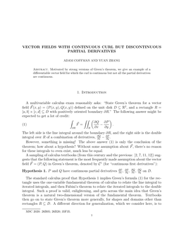 VECTOR FIELDS with CONTINUOUS CURL but DISCONTINUOUS PARTIAL DERIVATIVES 1. Introduction a Multivariable Calculus Exam Reasonabl