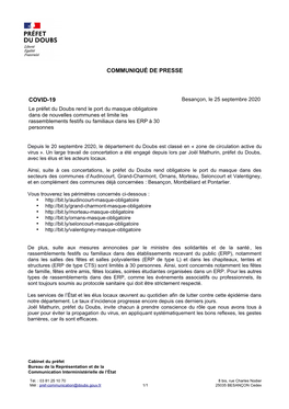 Port Du Masque Obligatoire Dans De Nouvelles Communes Et Limite Les Rassemblements Festifs Ou Familiaux Dans Les ERP À 30 Personnes