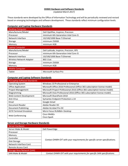 DHMH Hardware and Software Standards (Updated March 2017)