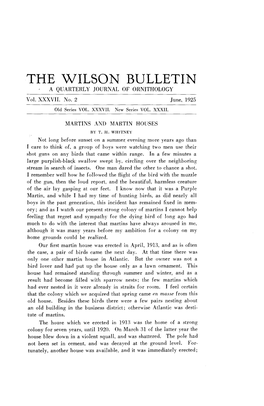 Martins and Martin Houses 67 Until Several Years Had Elapsed