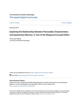 Exploring the Relationship Between Personality Characteristics and Eyewitness Memory: a Test of the Weapons-Focused Effect