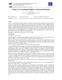 Using L1 in Teaching English to Advanced Students