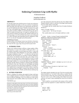 Indexing Common Lisp with Kythe a Demonstration Jonathan Godbout Jgodbout@Google.Com