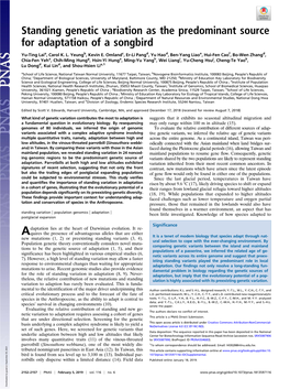 Standing Genetic Variation As the Predominant Source for Adaptation of a Songbird