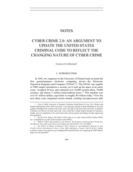 Notes Cyber Crime 2.0: an Argument to Update the United States Criminal